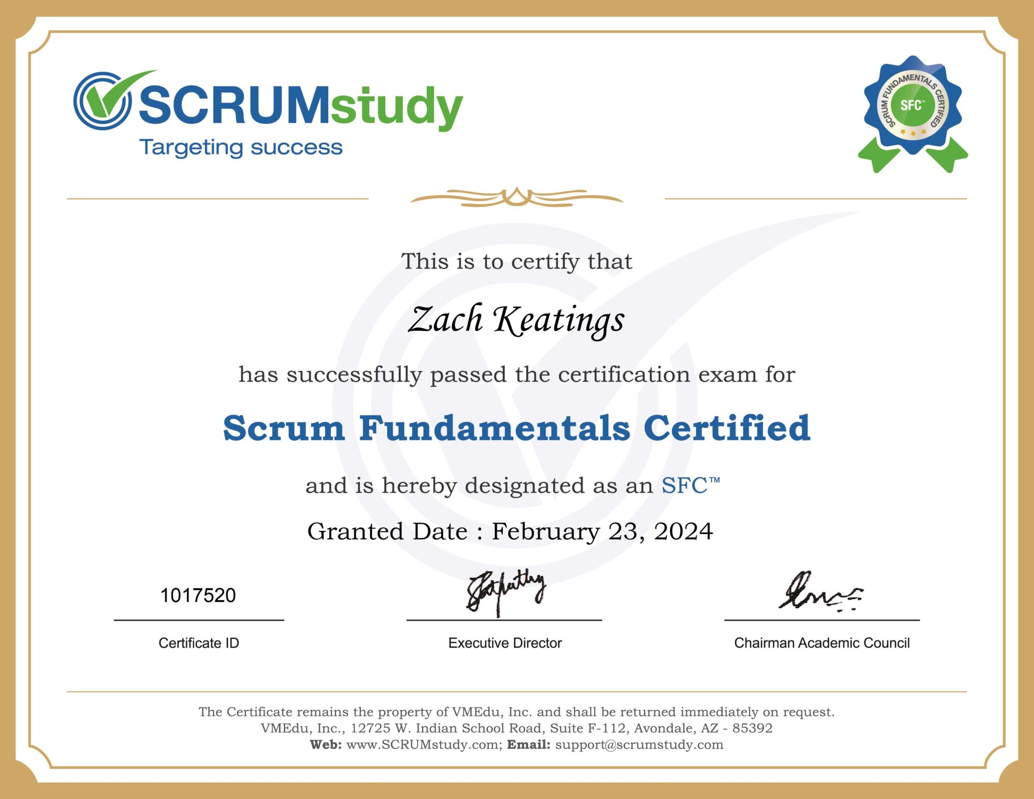 Scrum Fundamentals Certificate